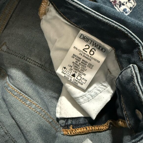 Driftwood Jackie Patchwork Jeans Womens Size 26 Straight Skinny Denim Raw Hem - Picture 4 of 11